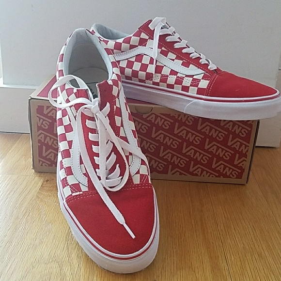 vans old skool primary check red